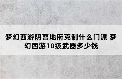 梦幻西游阴曹地府克制什么门派 梦幻西游10级武器多少钱